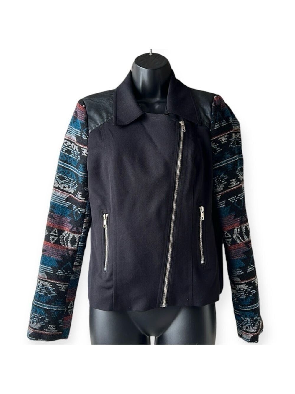 Anthropologie DANIEL RAINN Black Moto Aztec Jacket Size Small